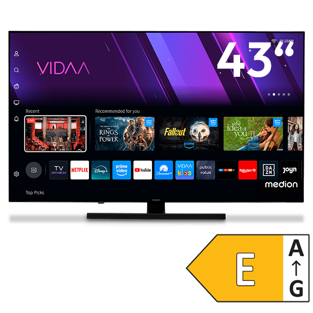 MEDION 43 Zoll Smart-TV mit VIDAA Oberfläche und Energieeffizienzklasse E