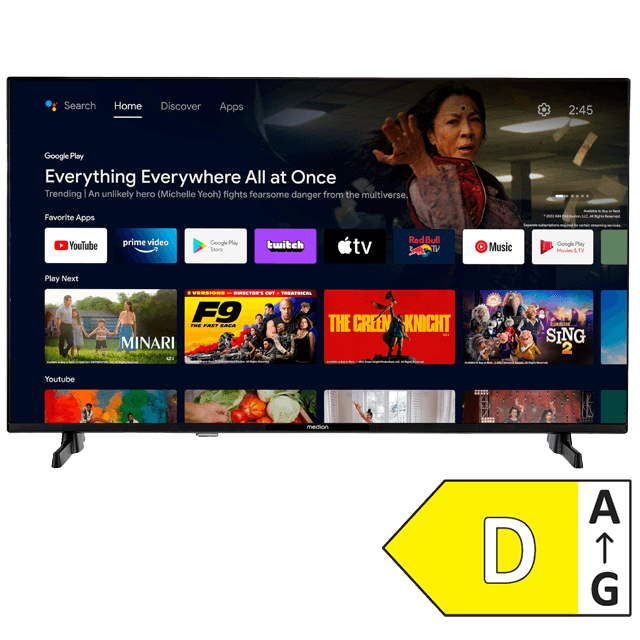 MEDION Smart-TV mit Google TV Oberfläche und Energieeffizienzklasse D