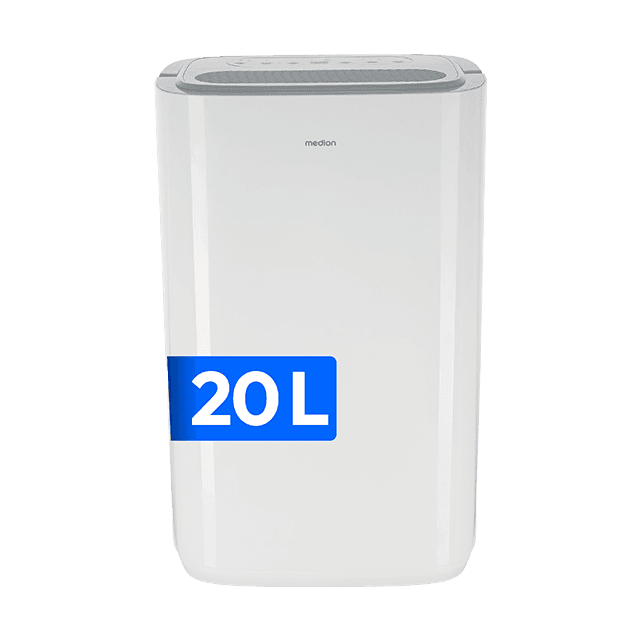 MD12048 Luftentfeuchter mit 20-Liter-Entfeuchtungsleistung und modernem Gehäuse zur Reduzierung überschüssiger Feuchtigkeit in Innenräumen.
