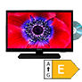 MEDION Fernseher mit integriertem DVD-Player, auf dem Bildschirm eine rote Blüte in Nahaufnahme. Energieeffizienzklasse E (Skala A bis G).