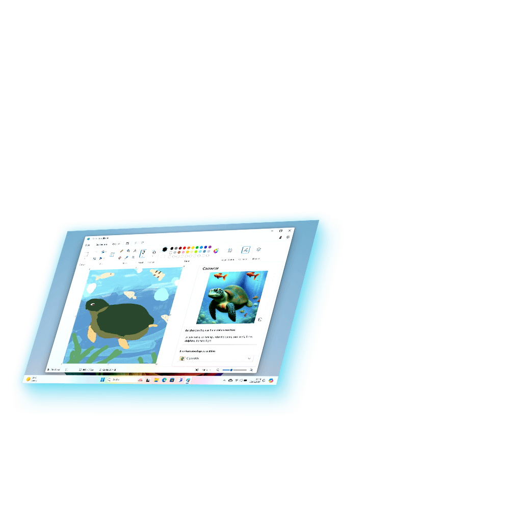 Ein Screen eines Laptops zeigt ein Bildbearbeitungsprogramm mit einer digital erstellten Schildkröte.