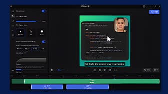 Screenshot der Benutzeroberfläche einer Videobearbeitungssoftware, die ein Codierungs-Tutorial mit dem Bild eines Sprechers, einer Zeitleiste und Bearbeitungstools zeigt.