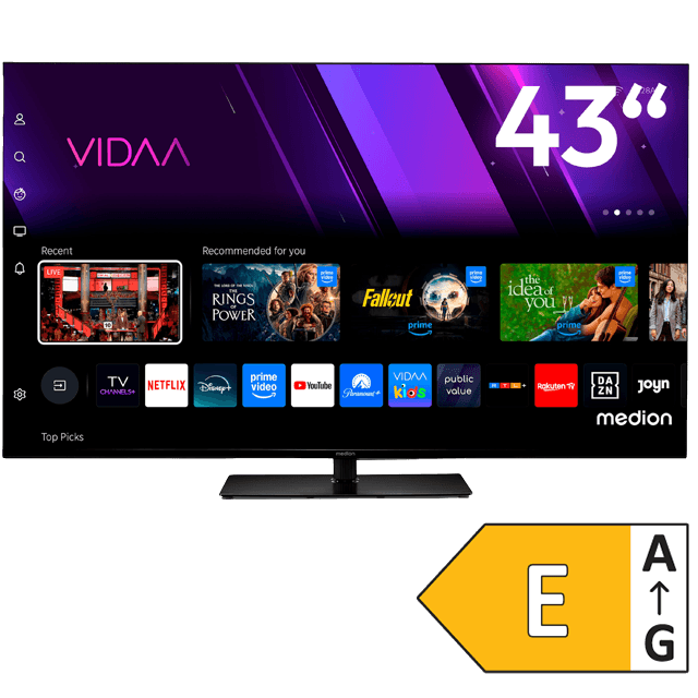 MEDION 43 Zoll Smart-TV mit VIDAA Oberfläche und Energieeffizienzklasse E