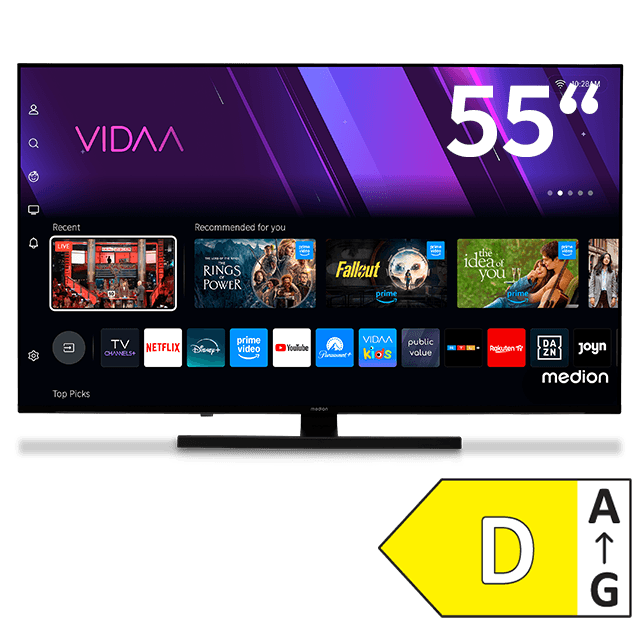 MEDION 55 Zoll Smart-TV mit VIDAA Oberfläche und Energieeffizienzklasse D