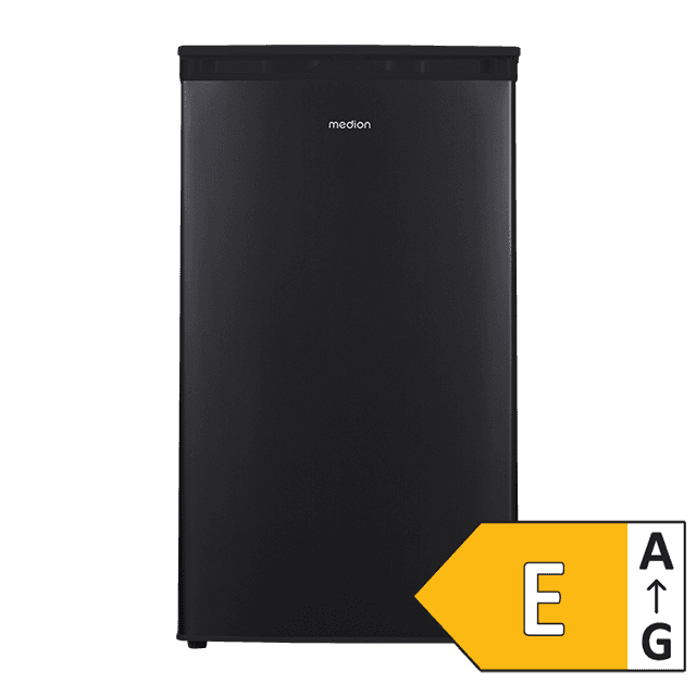 Anthrazitfarbener MEDION Kühlschrank mit Energieeffizienzklasse E.