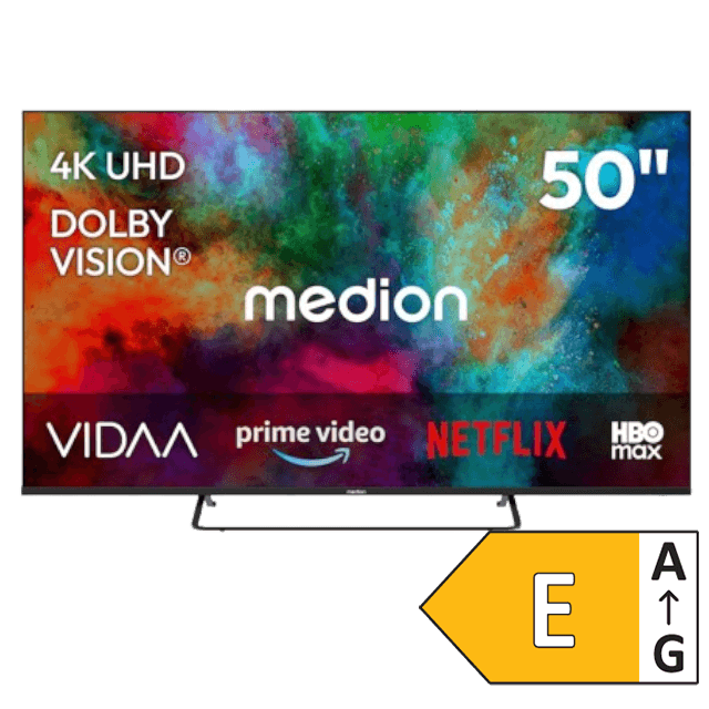 MEDION Smart-TV MD850302 mit 50-Zoll-4K-UHD-Display, Dolby Vision, VIDAA Smart-TV-System und Energieeffizienzklasse E.