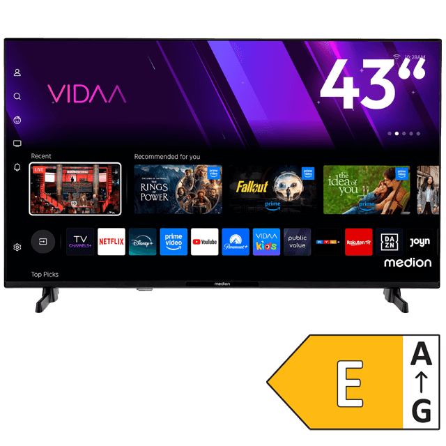 MEDION 43 Zoll Smart-TV mit VIDAA Oberfläche und Energieeffizienzklasse E